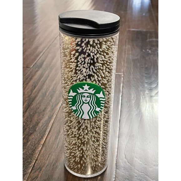 Starbucks Holiday 16 oz Gold Bubble Hot Cold Coffee Tumbler Travel Mug Cup Lid